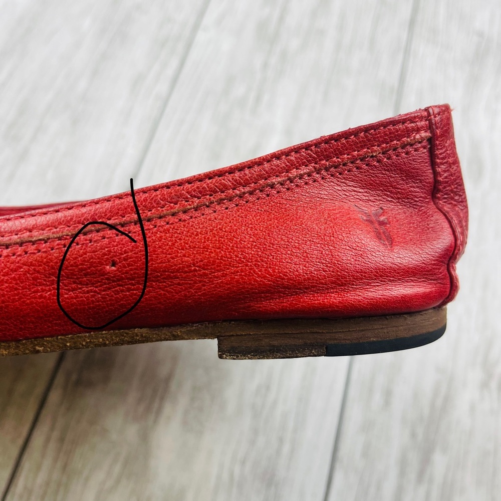Frye Carson Ballet Coral Red Leather Flat Slip On Size 8 - Picture 10 of 10